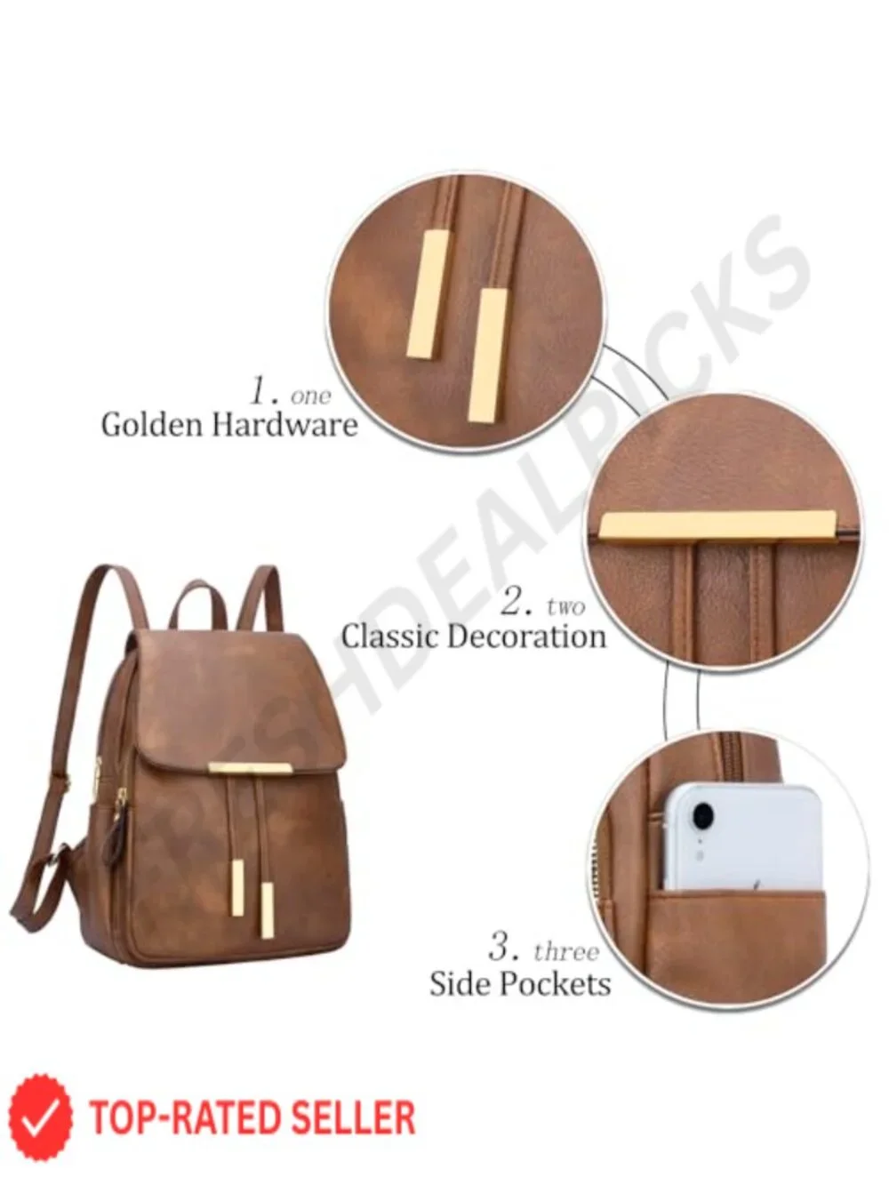 Women's Vegan Leather Fashion Backpack Purse with Adjustable Straps,